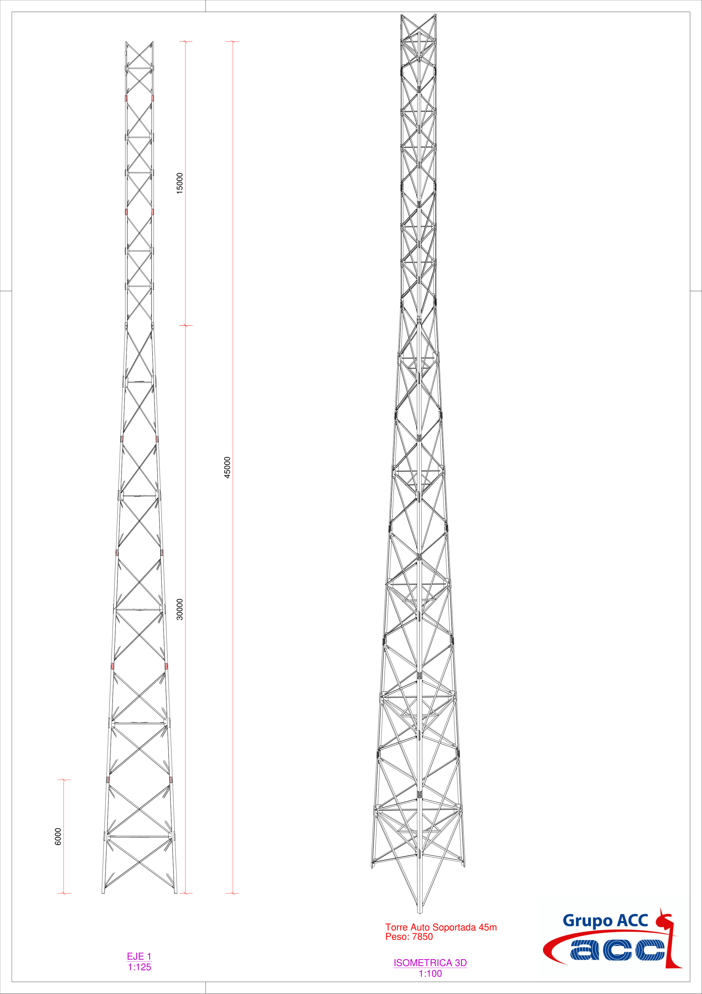 Plano torre Autosoportada 45m